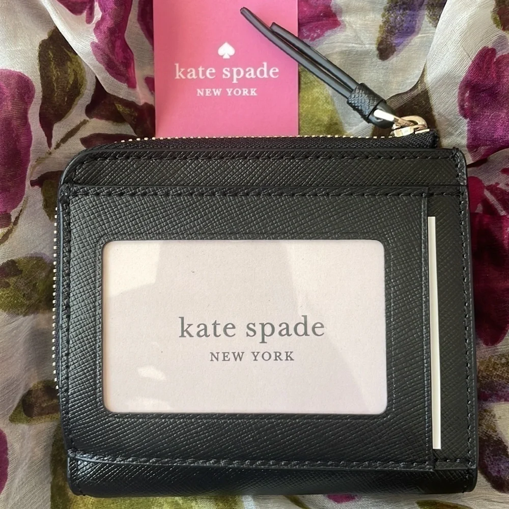 Brand New Kate Spade Genuine Saffiano Leather Black L-Zip Bifold Cameron Wallet